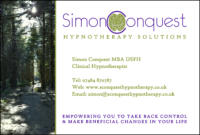 Simon Conquest Hypnotherapy Solutions Business Card